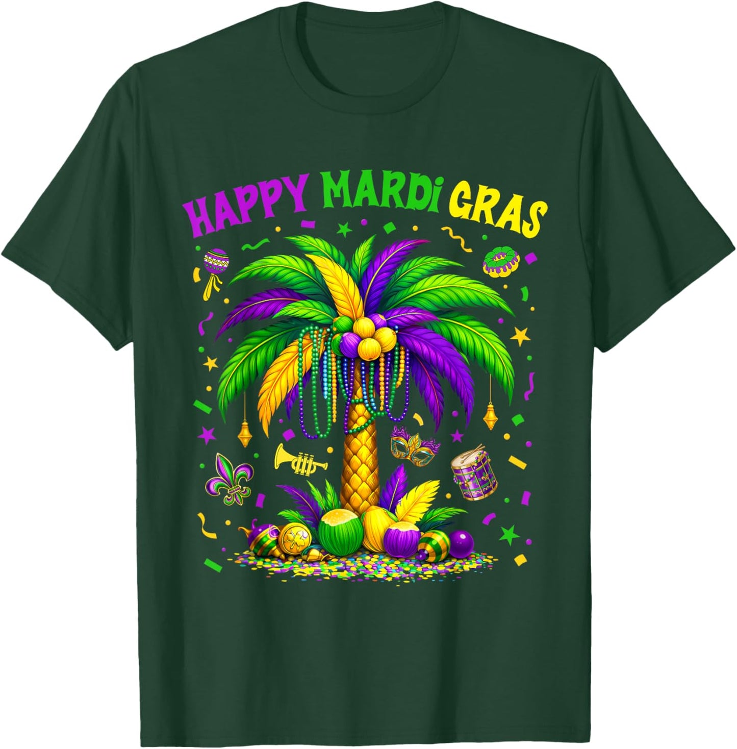 Palm Tree Hawaiian Tropical Party Mardi Gras Men Women Kids T-Shirt - T-Shirt | Forest