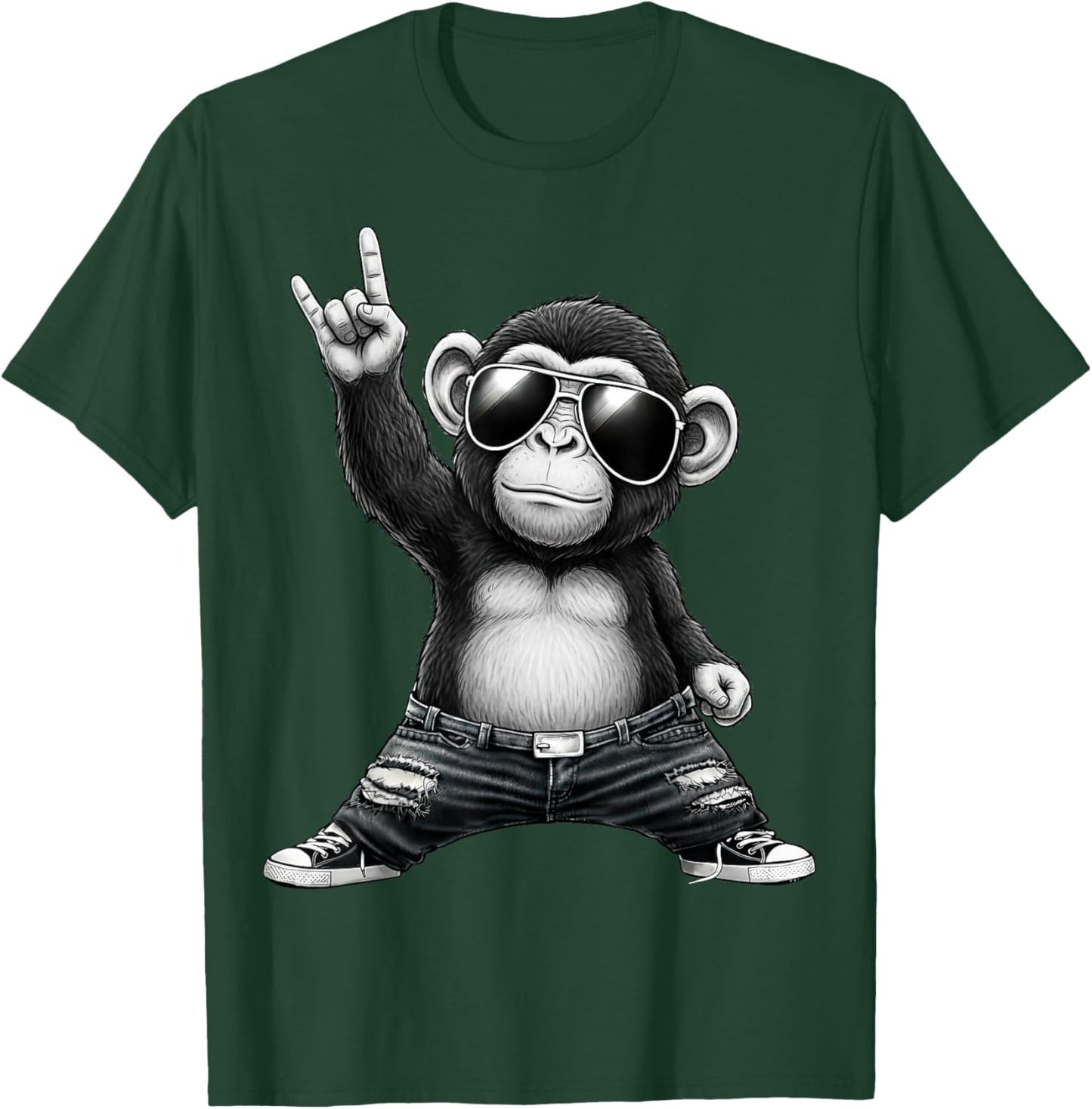 Retro Funny Monkey Cool Rock Music Lovers Boys Girls Kids T-Shirt - T-Shirt | Forest
