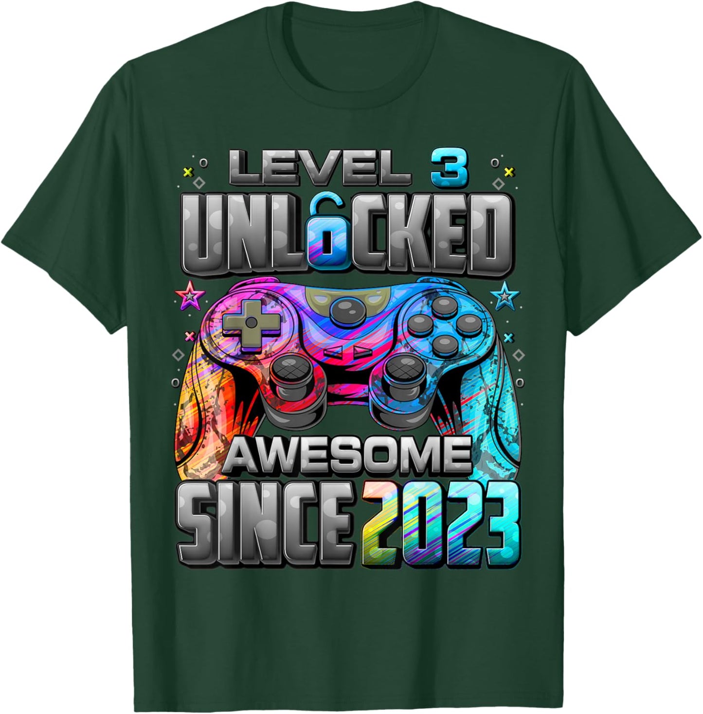 Level 3 Unlocked Awesome Since 2023 3rd Birthday Gaming T-Shirt - T-Shirt | Forest