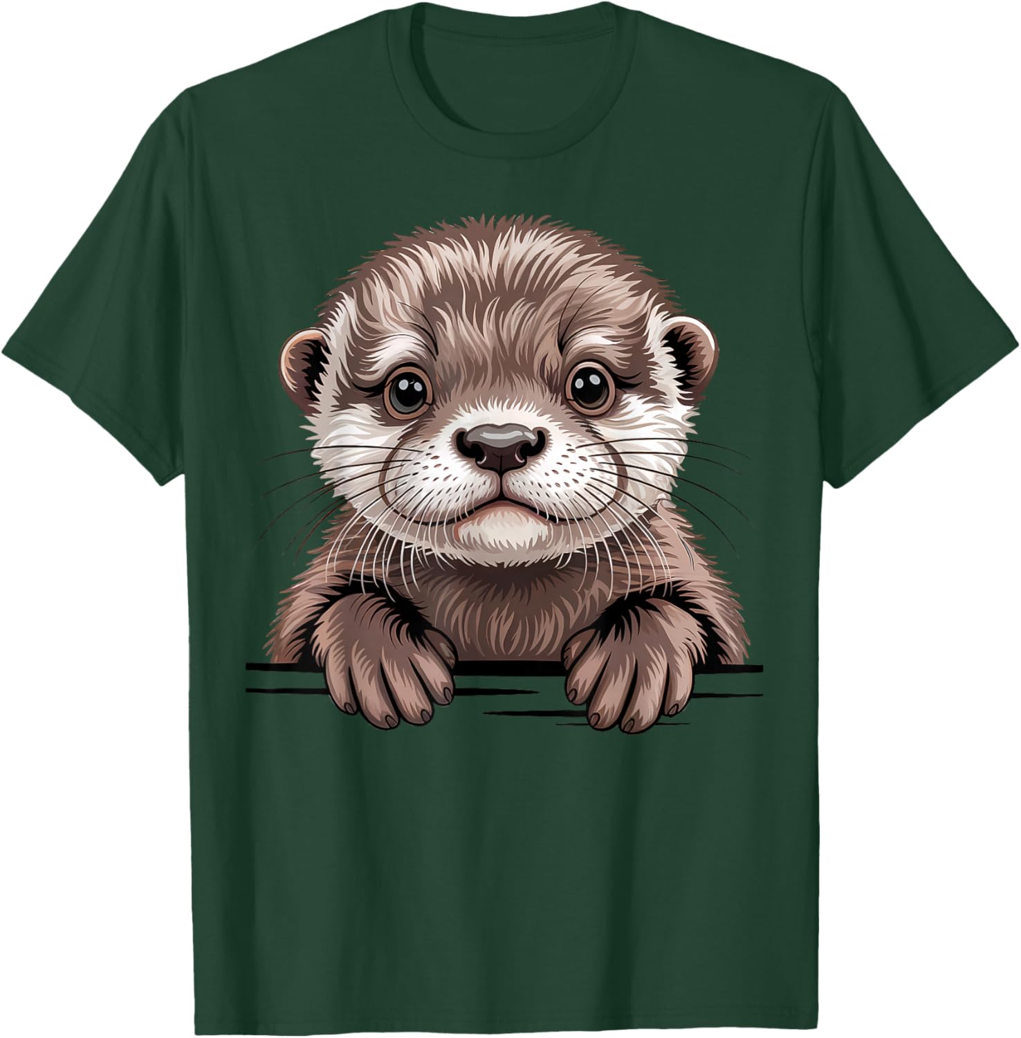 Cute Otter Pup Funny Peeking Pocket Animals T-Shirt - T-Shirt | Forest