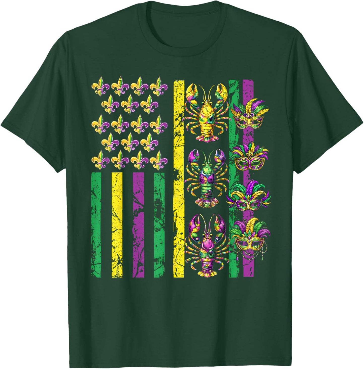 Mardi Gras USA American Flag Crawfish Carnival Men Women Kid T-Shirt - T-Shirt | Forest