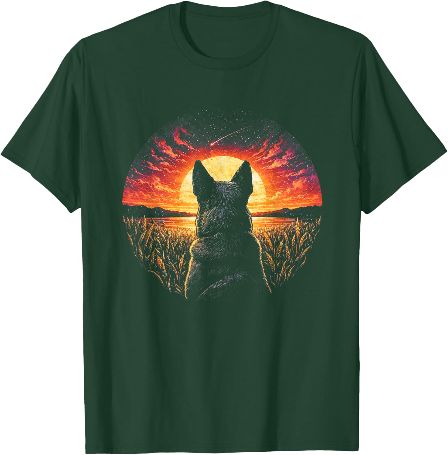Vintage Blue Heeler Dog Silhouette Retro Sunset Art T-Shirt - T-Shirt | Forest