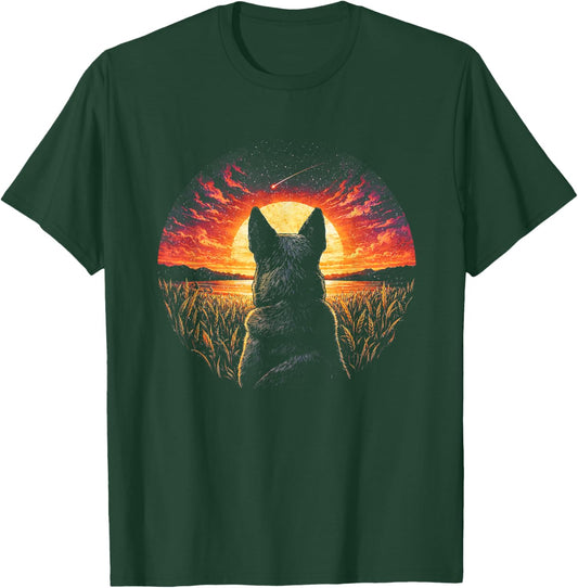 Vintage Blue Heeler Dog Silhouette Retro Sunset Art T-Shirt - T-Shirt | Forest