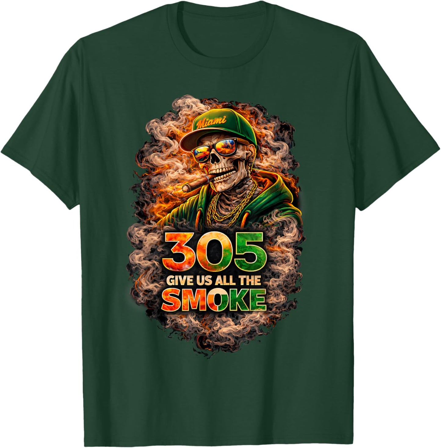 Miami 305 Skeleton Give Us The Smoke Quote Street Style T-Shirt - T-Shirt | Forest
