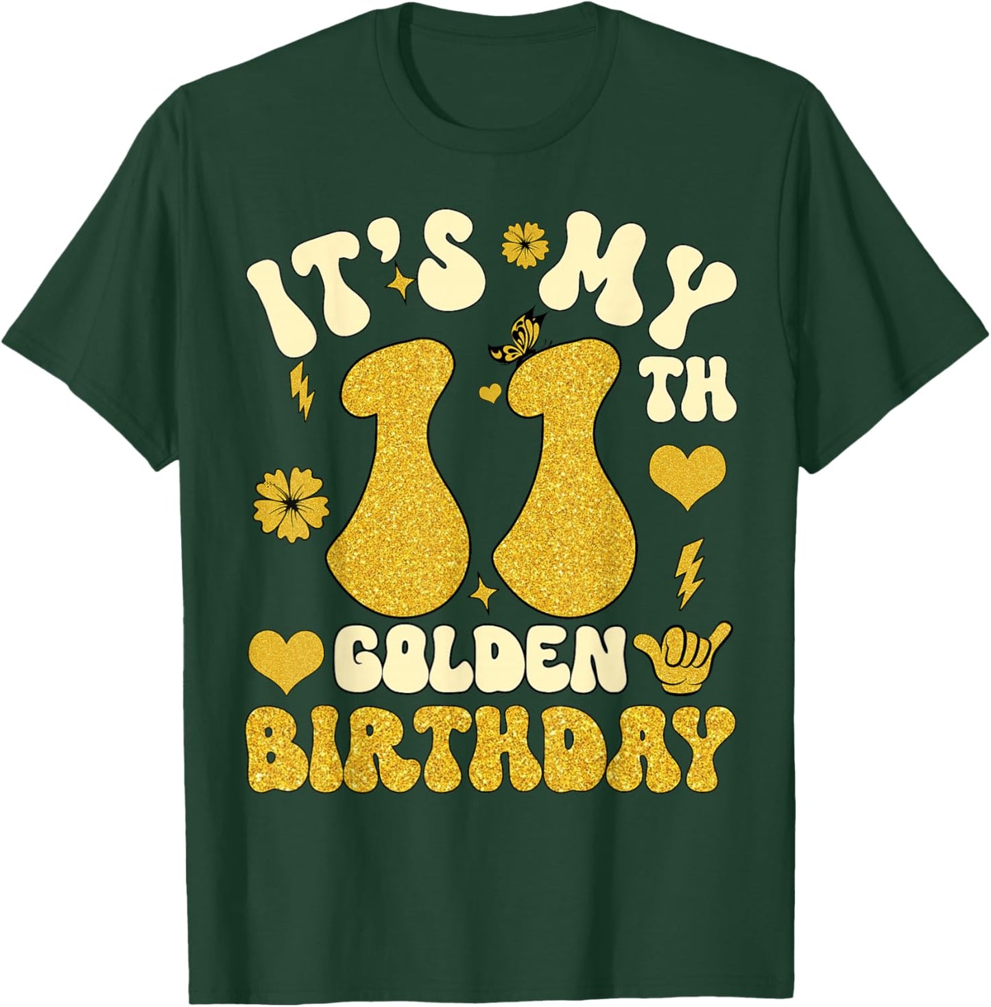 It's My 11th Golden Birthday 11 Year Old Bday Kids Groovy T-Shirt - T-Shirt | Forest