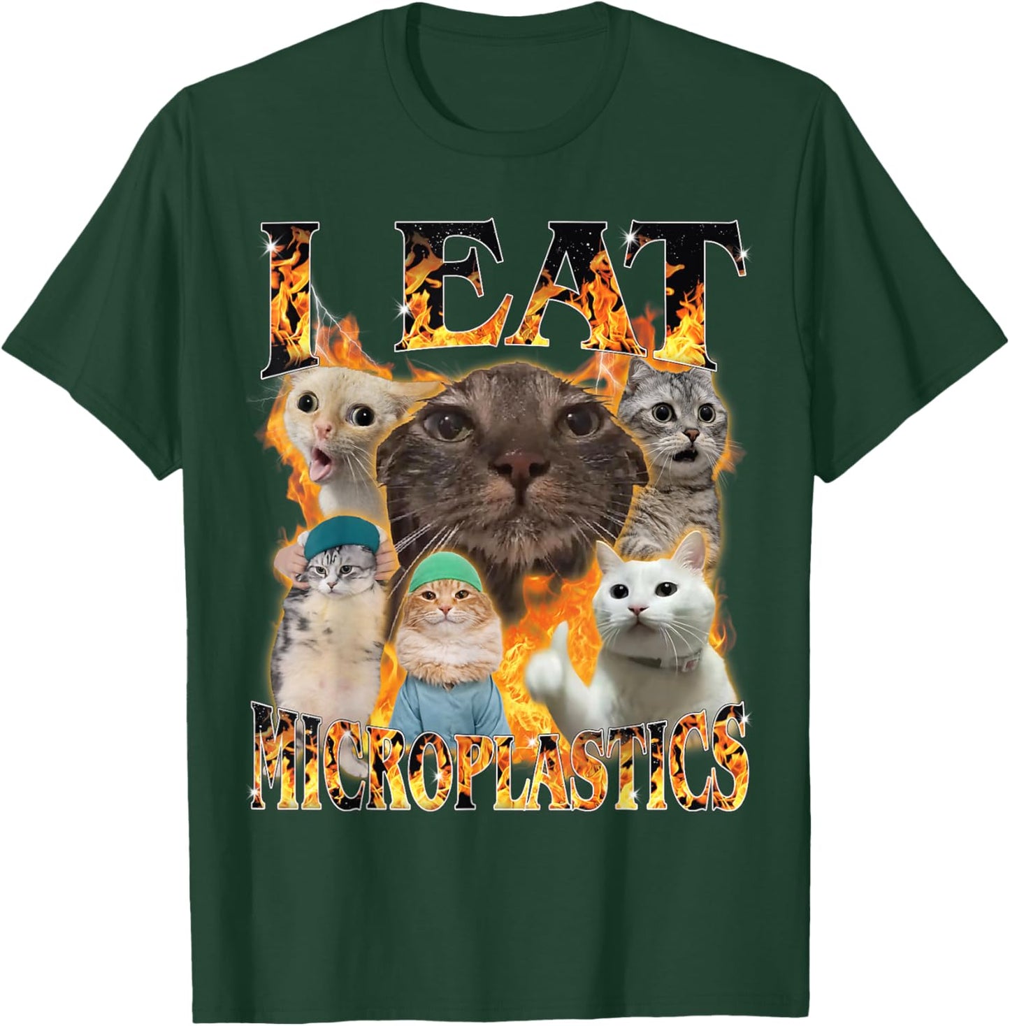 I Eat Microplastics Funny Cat Meme Bootleg Men Women T-Shirt - T-Shirt | Forest