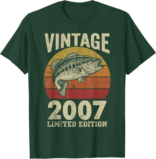 Vintage 2007 Fishing 19th Birthday Fisherman Limited Edition T-Shirt - T-Shirt | Forest