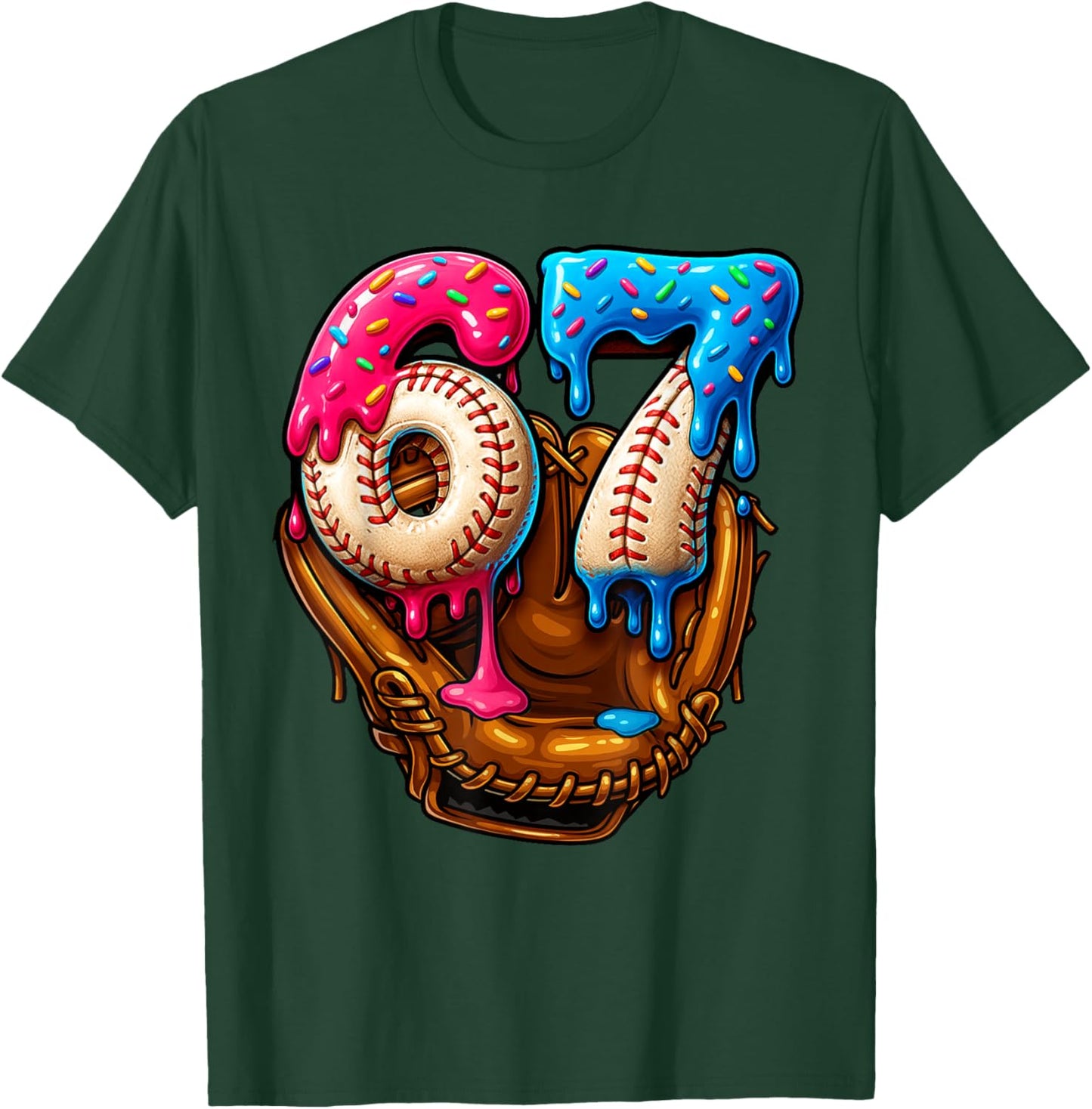 Baseball Drip Ice Cream Number 67 Player Or 67th Birthday T-Shirt - T-Shirt | Forest