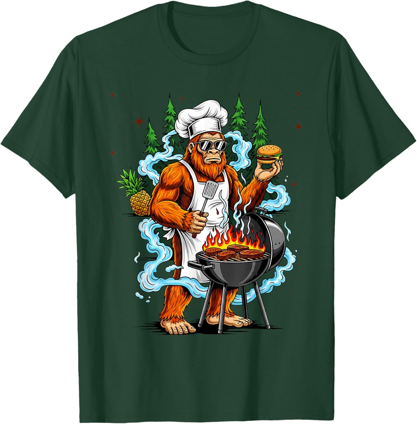 BBQ Master Bigfoot Chef Grill Cooking Barbecue Dad Funny T-Shirt - T-Shirt | Forest