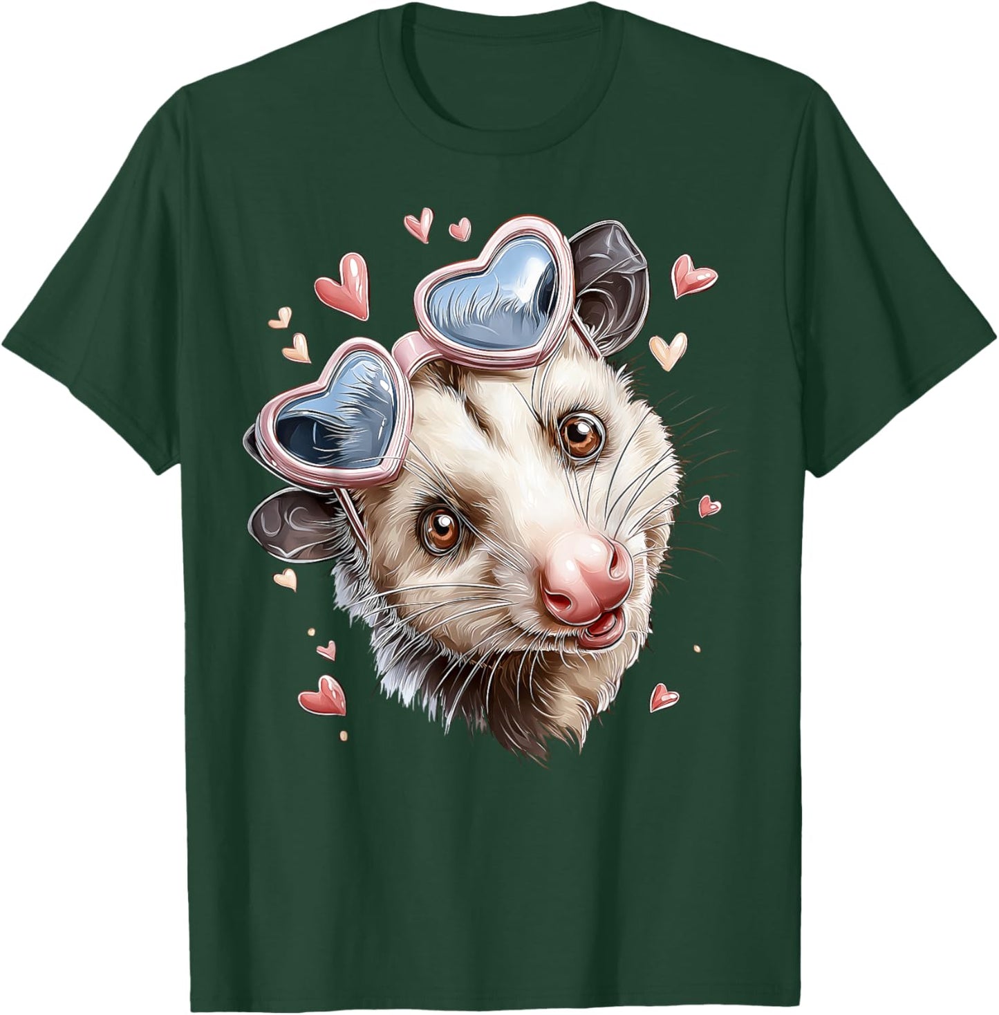 Opossum Possum Valentine's Day Heart Sunglasses T-Shirt - T-Shirt | Forest