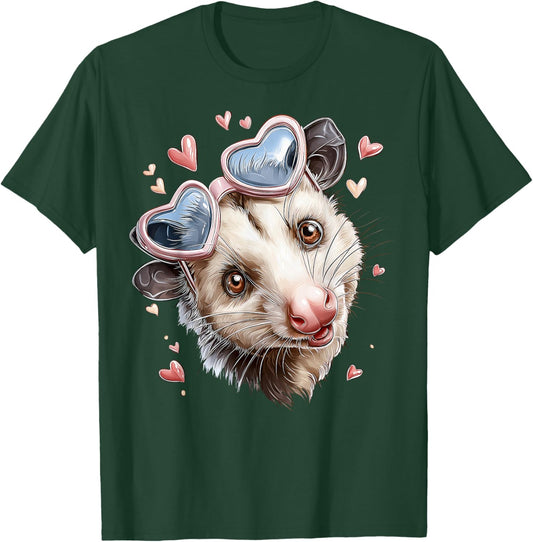 Opossum Possum Valentine's Day Heart Sunglasses T-Shirt - T-Shirt | Forest