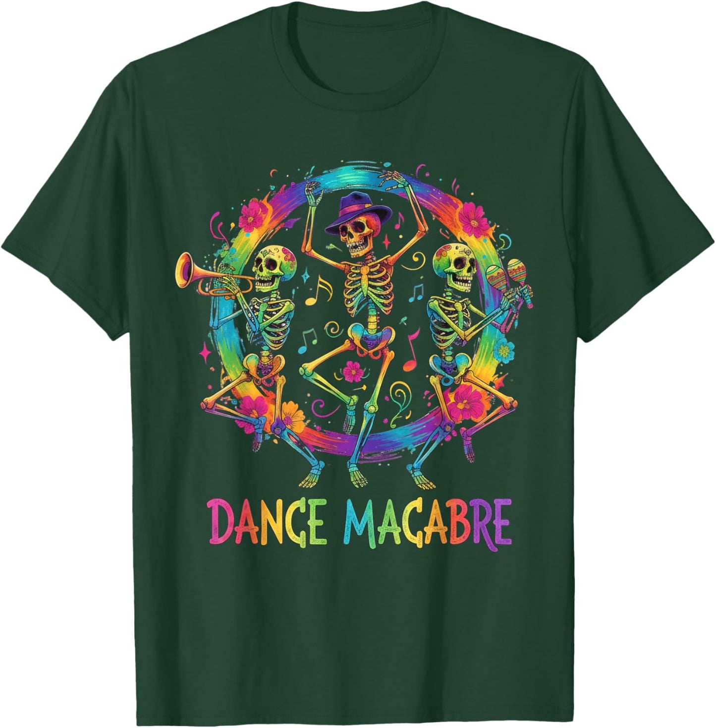 Dance Macabre Skeleton Music Dia de Los Muertos Halloween T-Shirt - T-Shirt | Forest