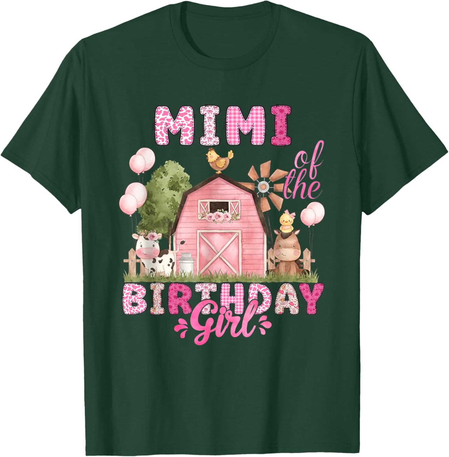 Mimi of The Birthday Girl 1St Bday Cow Farm Family T-Shirt - T-Shirt | Forest