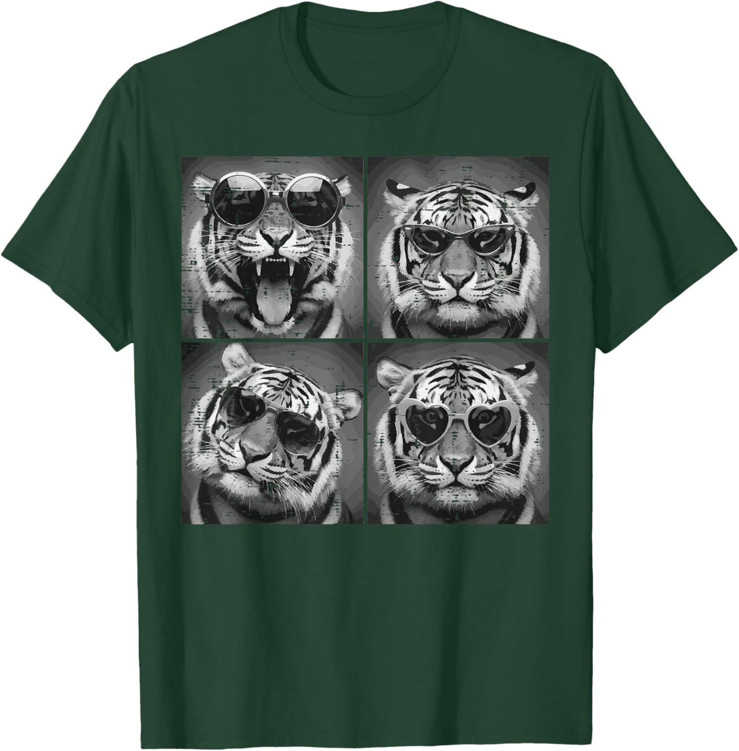 Tiger Sunglasses Selfie Men Women Kids Boys Girls Youth Teen T-Shirt - T-Shirt | Forest