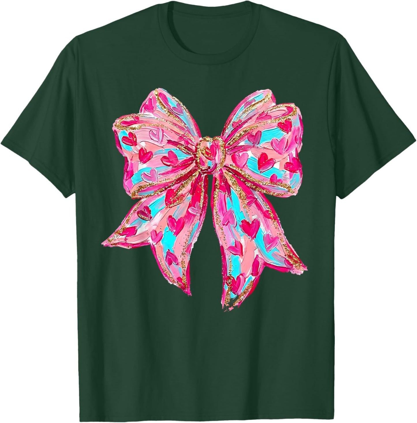 Coquette Bow Valentine's Day Girl Woman Cute Heart Love Gift T-Shirt - T-Shirt | Forest