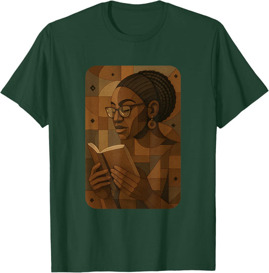 Geometric Black History Educated Women Teacher Book Melanin T-Shirt - T-Shirt | Forest