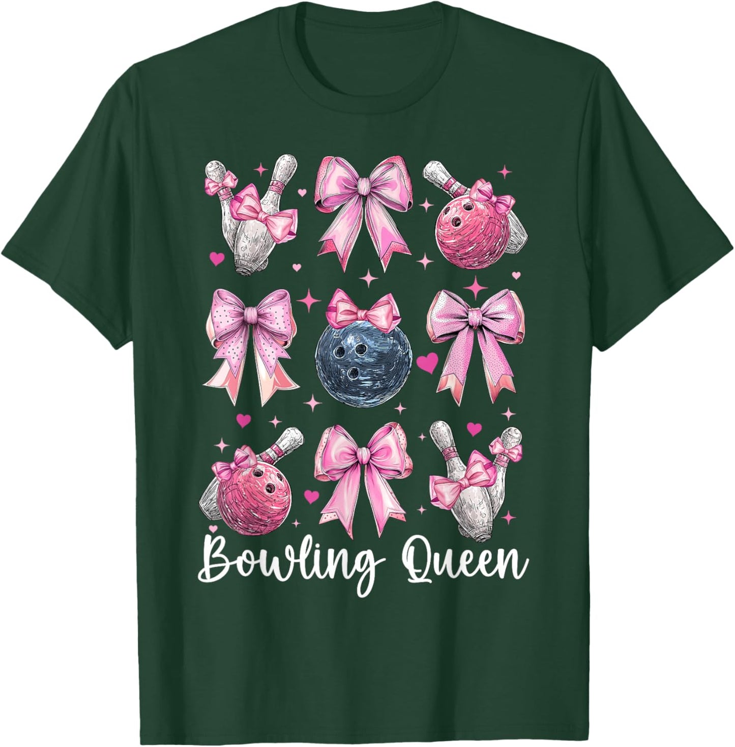 Bowling Queen Bowler Bowling Girl Mom Coquette Bow T-Shirt - T-Shirt | Forest