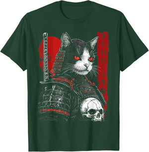 Samurai Cat Warrior Ukiyo Ink Artwork Soldier Cat Samurai T-Shirt - T-Shirt | Forest