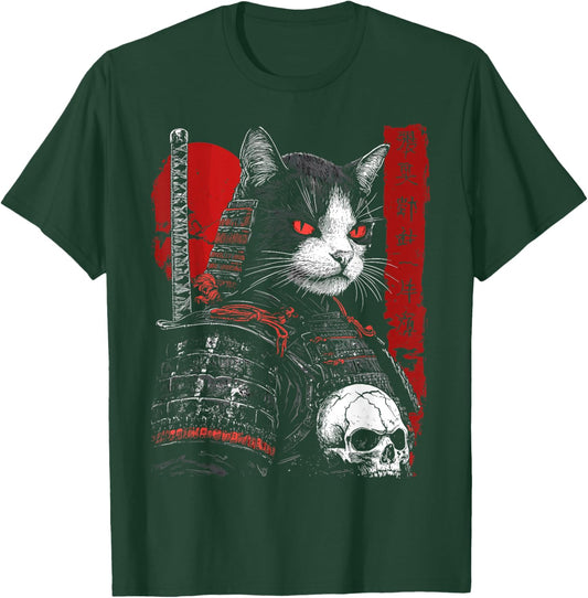 Samurai Cat Warrior Ukiyo Ink Artwork Soldier Cat Samurai T-Shirt - T-Shirt | Forest