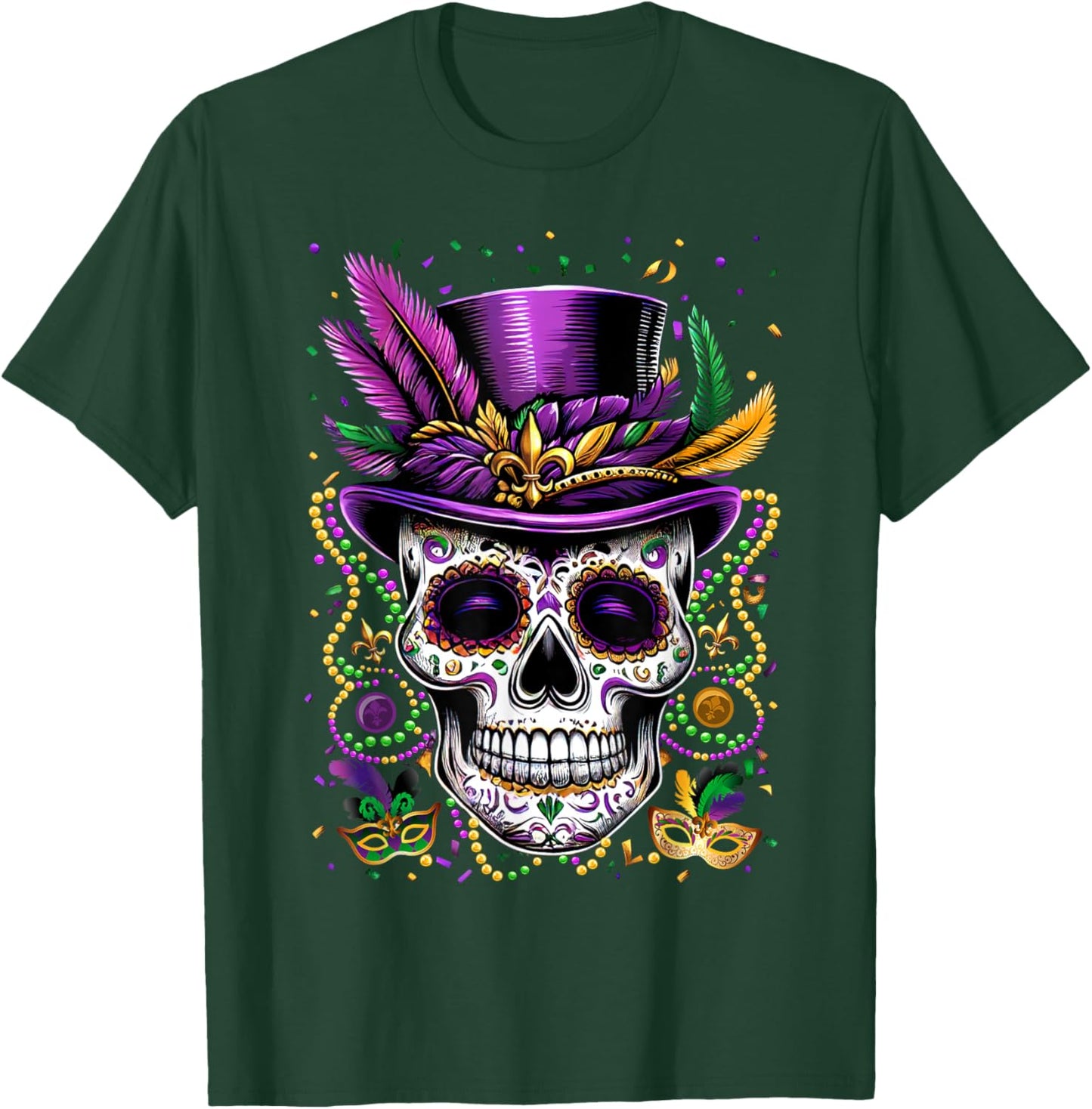 Mardi Gras Skull Top Hat Beads Mask New Orleans Louisiana T-Shirt - T-Shirt | Forest