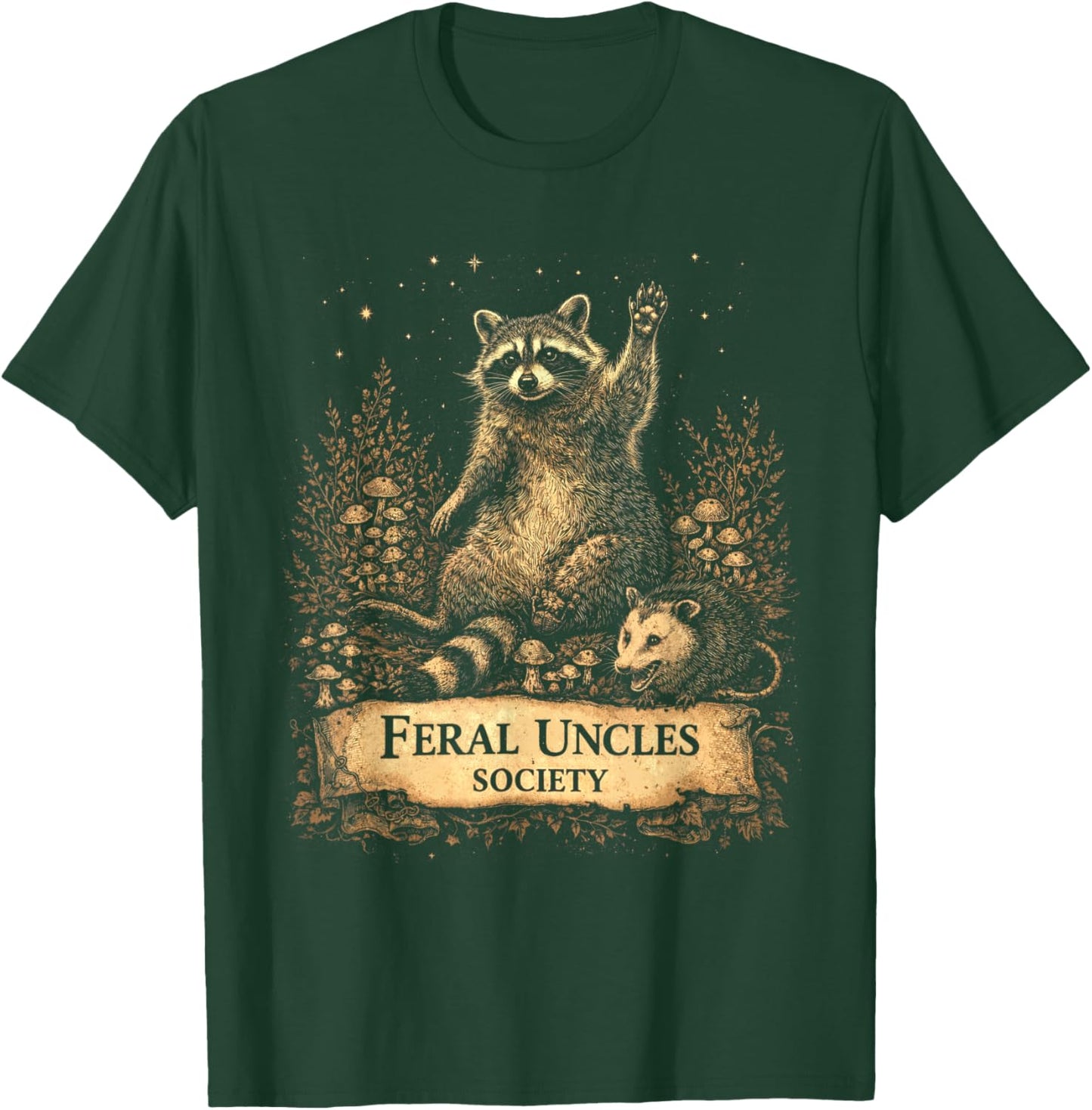 Feral Uncles Society Funny Raccoon & Opossum Vintage Graphic T-Shirt - T-Shirt | Forest