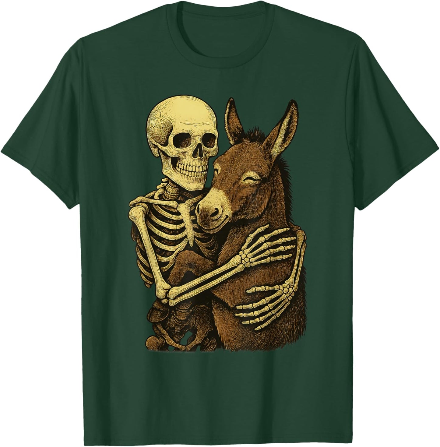 Skeleton Hugging Donkey Funny Halloween Farm Animal T-Shirt - T-Shirt | Forest