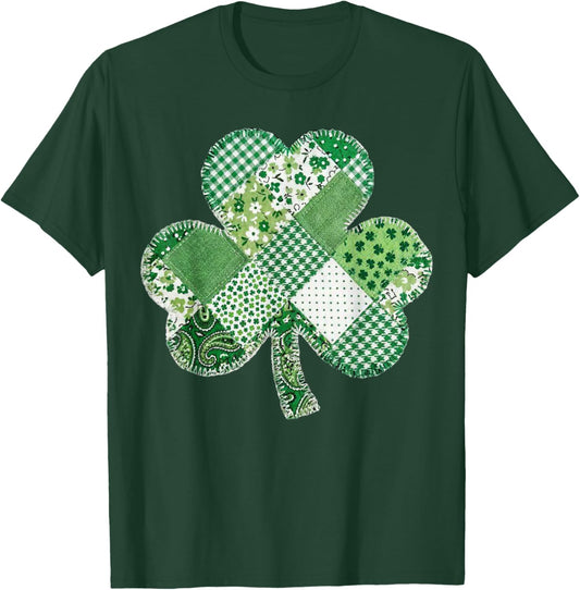 St Patrick's Day Patchwork Shamrock Clover Lucky Vintage T-Shirt - T-Shirt | Forest
