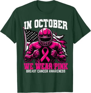 in October we Wear Pink USA Flag Breast Cancer Awareness T-Shirt - T-Shirt | Forest