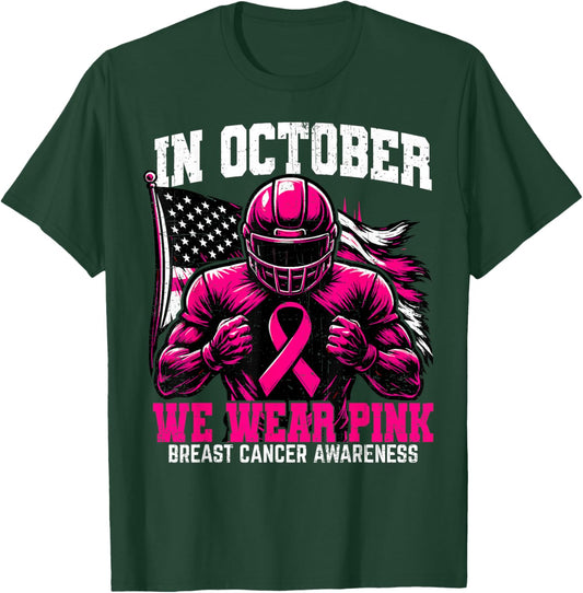 in October we Wear Pink USA Flag Breast Cancer Awareness T-Shirt - T-Shirt | Forest