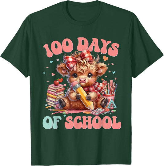 Cute Cow 100 Days of School Fun for Teachers Students T-Shirt - T-Shirt | Forest