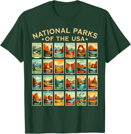 American National Park USA List of National Park Checklist T-Shirt - T-Shirt | Forest