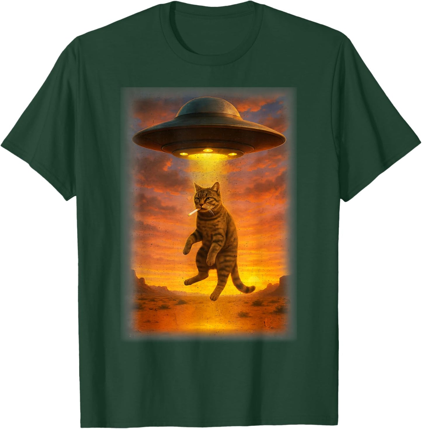 Retro Cat Smoking UFO Funny Japanese Anime Men Women T-Shirt - T-Shirt | Forest