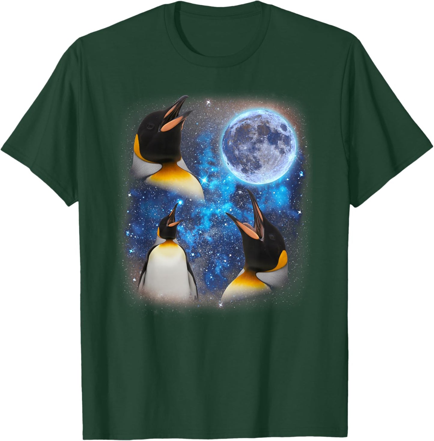 Three Penguins Howling at The Moon Weird Meme Penguin T-Shirt - T-Shirt | Forest