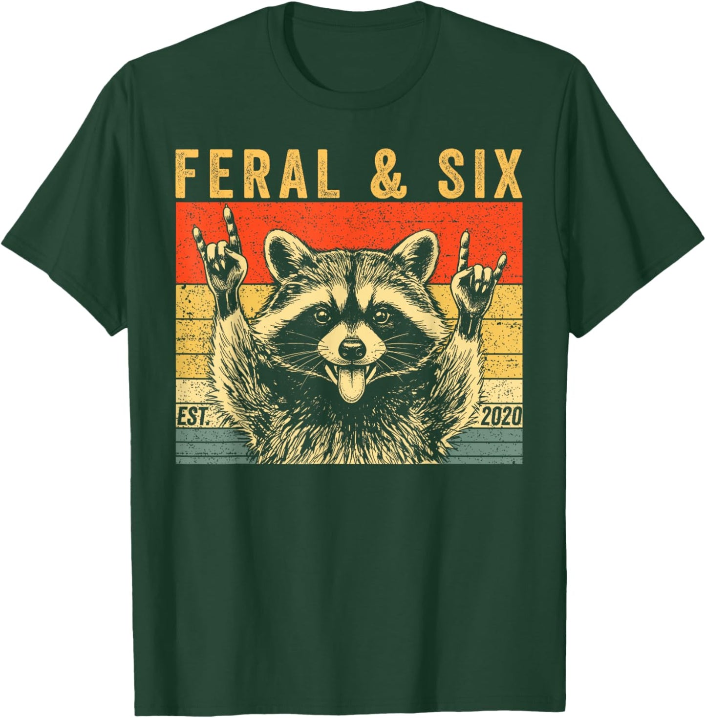 Feral and Six Raccoon Funny 6th Birthday Girls Boys Kids T-Shirt - T-Shirt | Forest