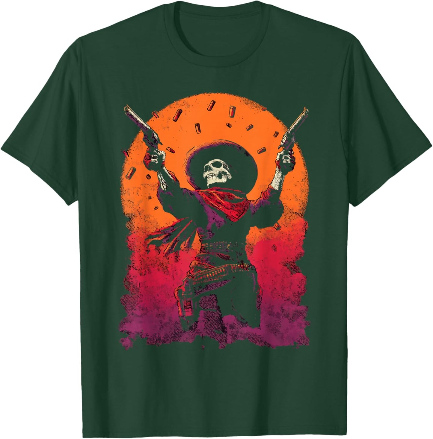 Skeleton Cowboy Gunslinger with Desert Sunset Western Gothic T-Shirt - T-Shirt | Forest