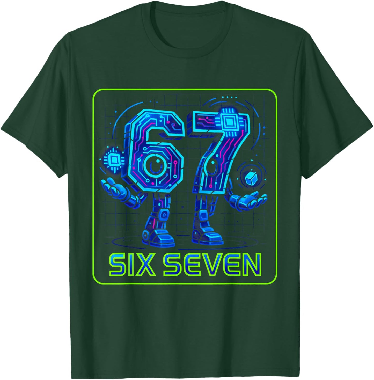 67 Cyber Robots - Six Seven 6-7 Boys Teen Kids Slang Meme T-Shirt - T-Shirt | Forest
