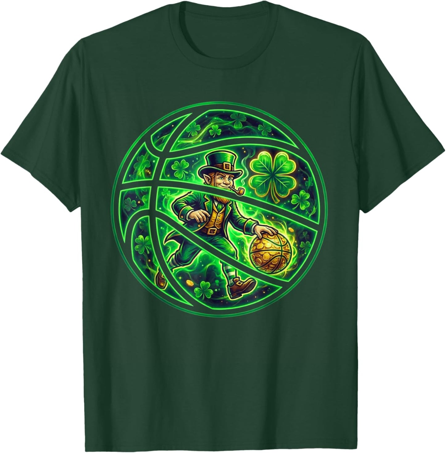 Basketball Shamrock Lucky Irish St Patrick's Day Girls Boys T-Shirt - T-Shirt | Forest