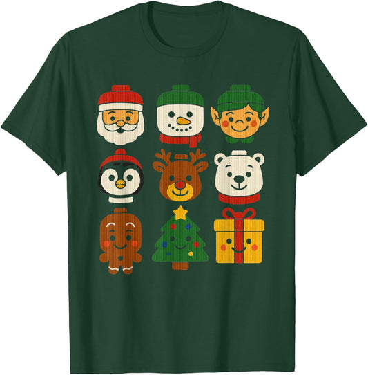 Christmas Building Brick Santa Elf Snowman Xmas Boys Cute T-Shirt - T-Shirt | Forest