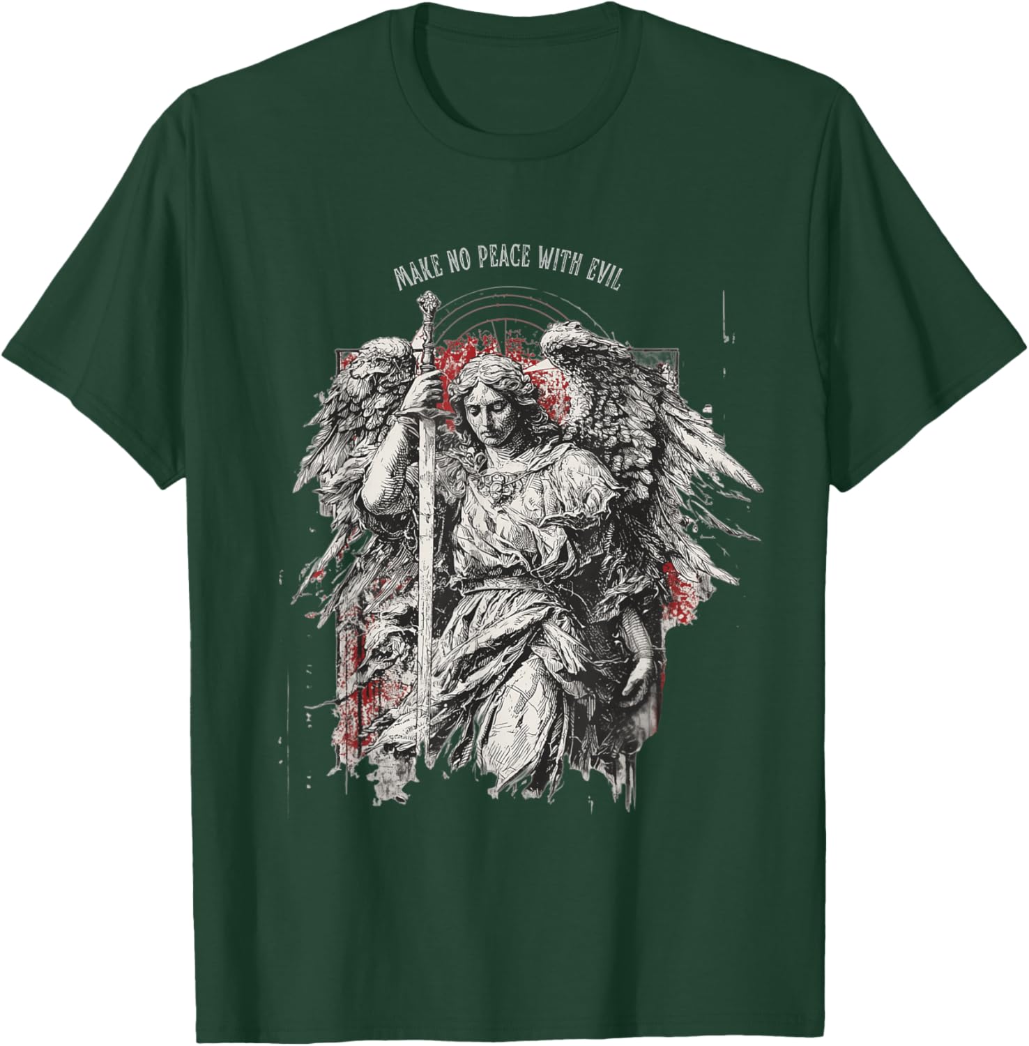 Archangel Michael Make no Peace with Evil | Gothic Christian T-Shirt - T-Shirt | Forest
