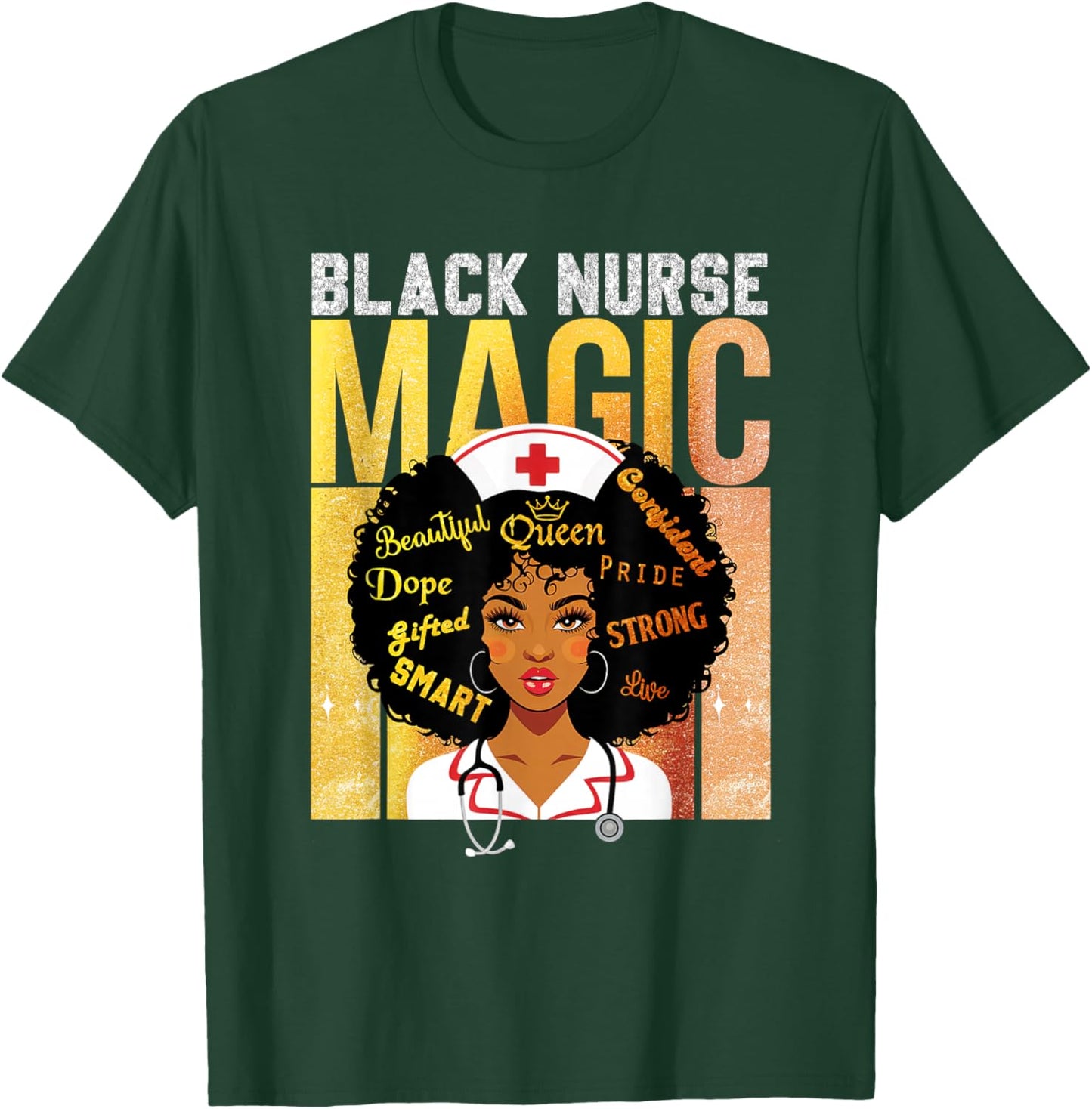 Black Nurse Magic Pride Afro Queen BHM Shirt Nursing T-Shirt - T-Shirt | Forest