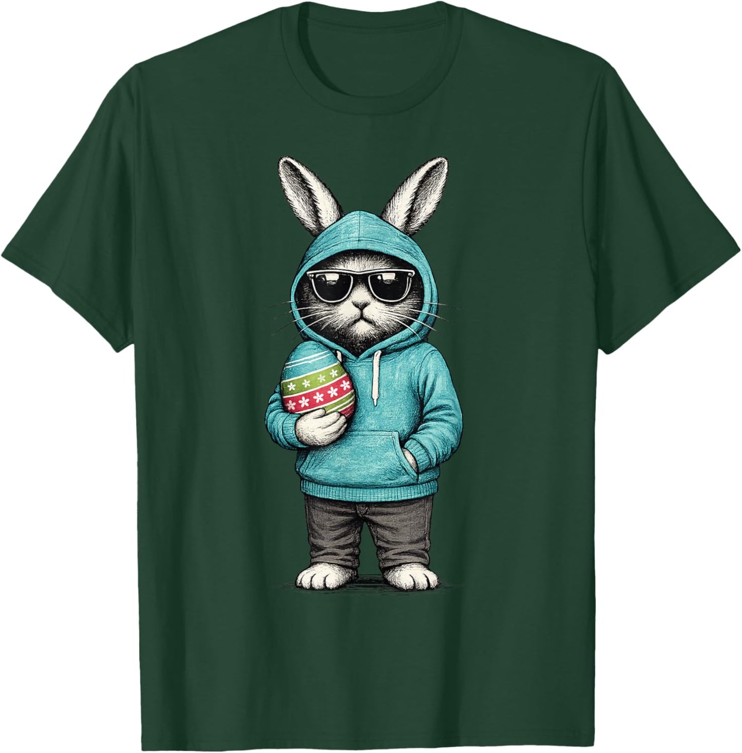 Bunny Face with Sunglasses Happy Easter Egg Boys Men Kids T-Shirt - T-Shirt | Forest