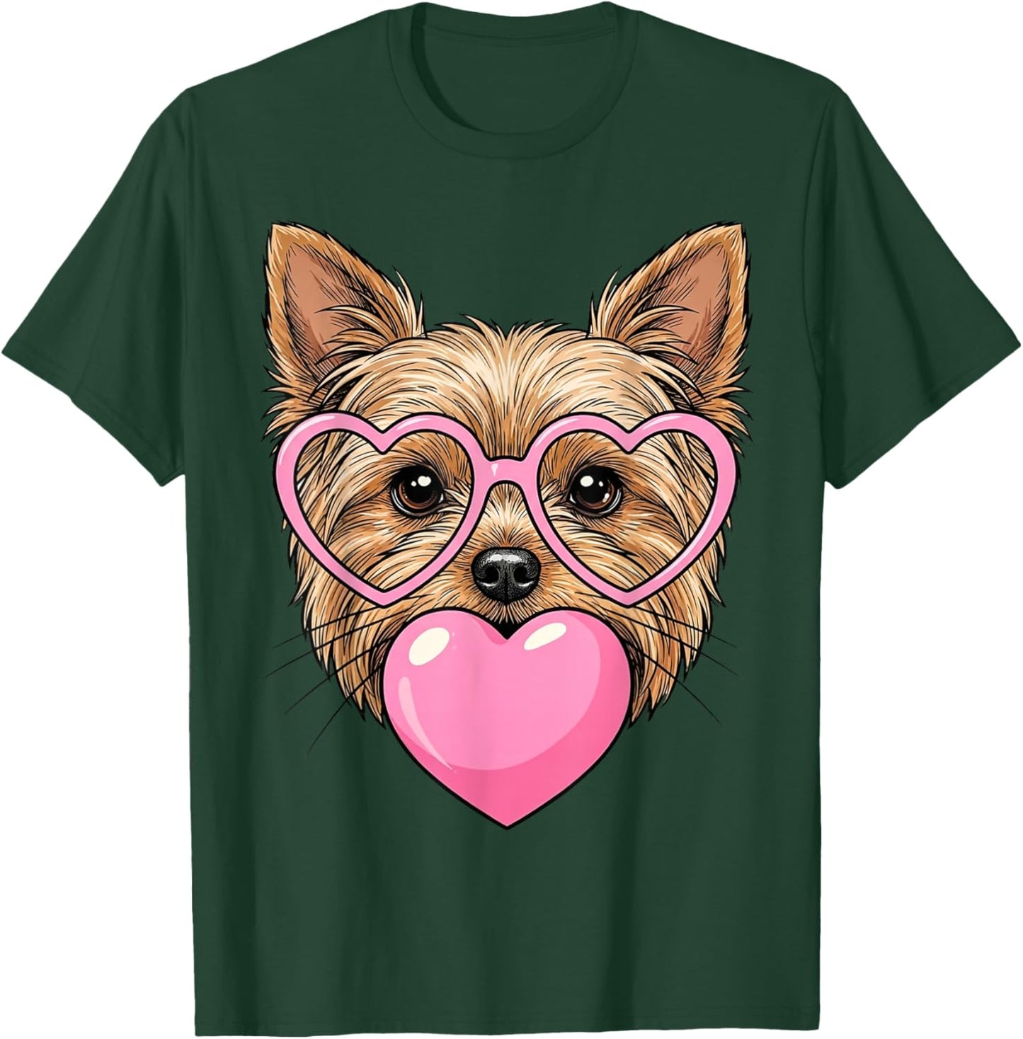 Funny Cute Yorkie Dog Heart Bubble Gum Puppy Face Animal Art T-Shirt - T-Shirt | Forest