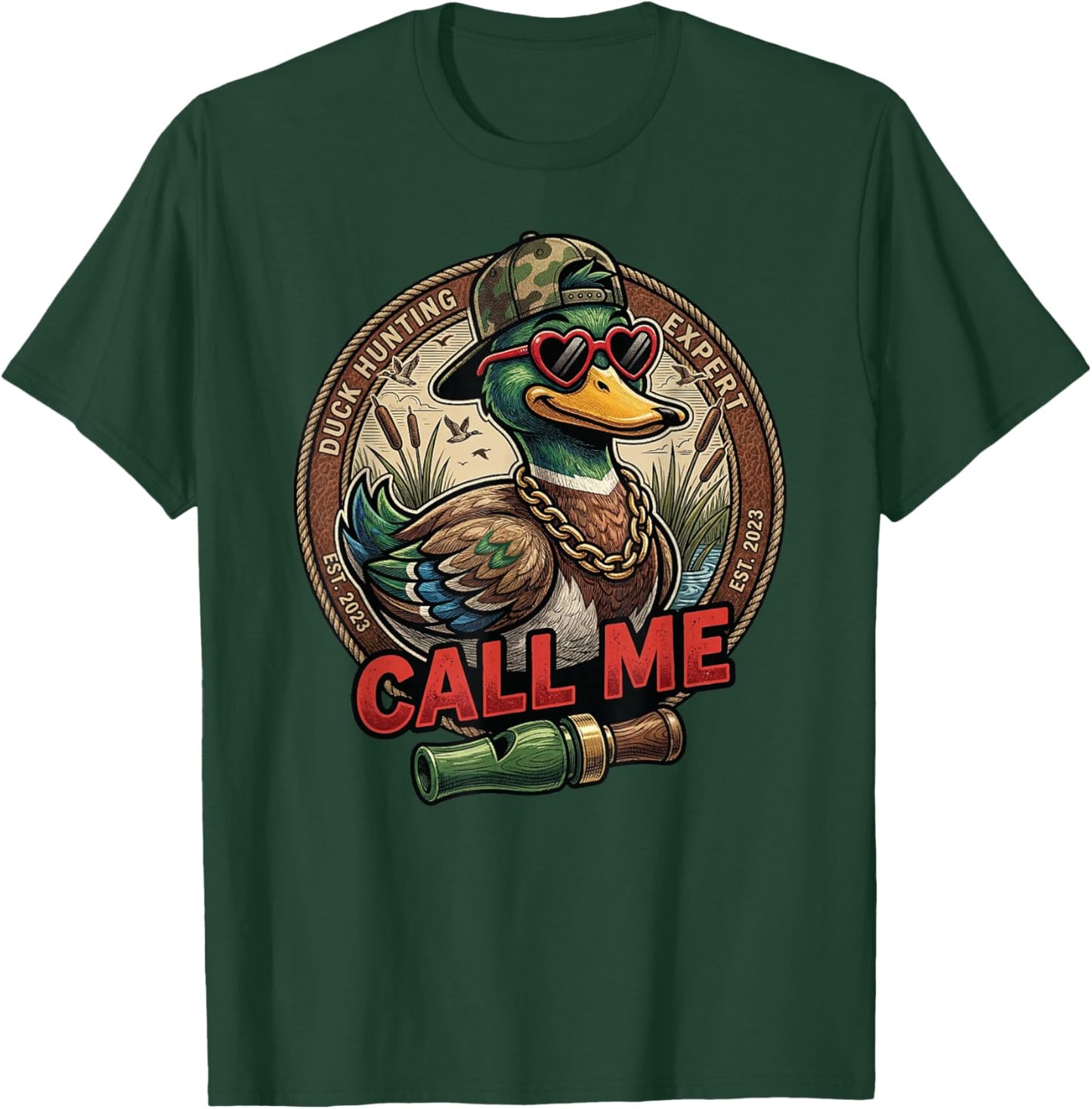 Call Me Duck Hunting Retro Valentine's Day Men Women T-Shirt - T-Shirt | Forest