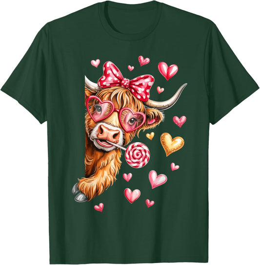Valentine Highland Cow, Valentine Coquette T-Shirt - T-Shirt | Forest