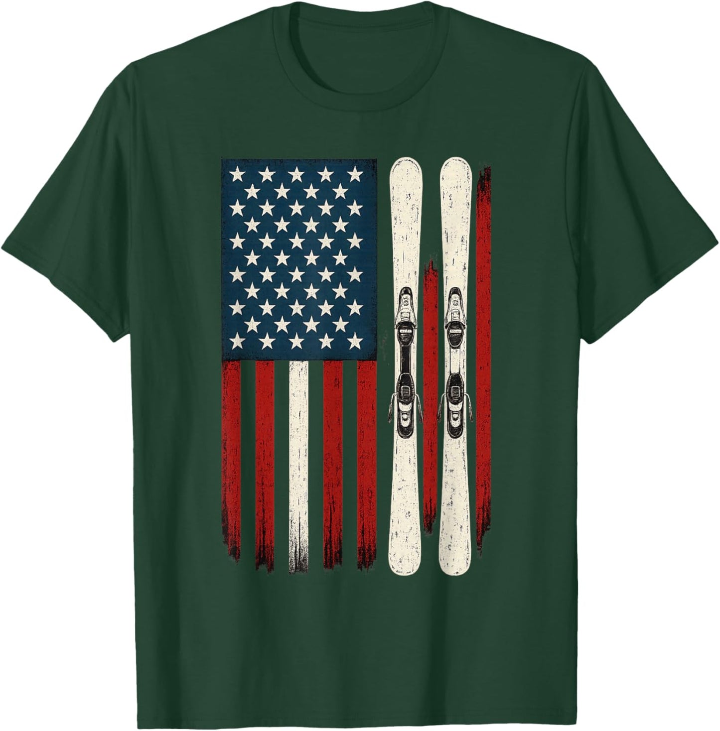Downhill Ski Team 4th of July USA American Flag Skiing Skier T-Shirt - T-Shirt | Forest