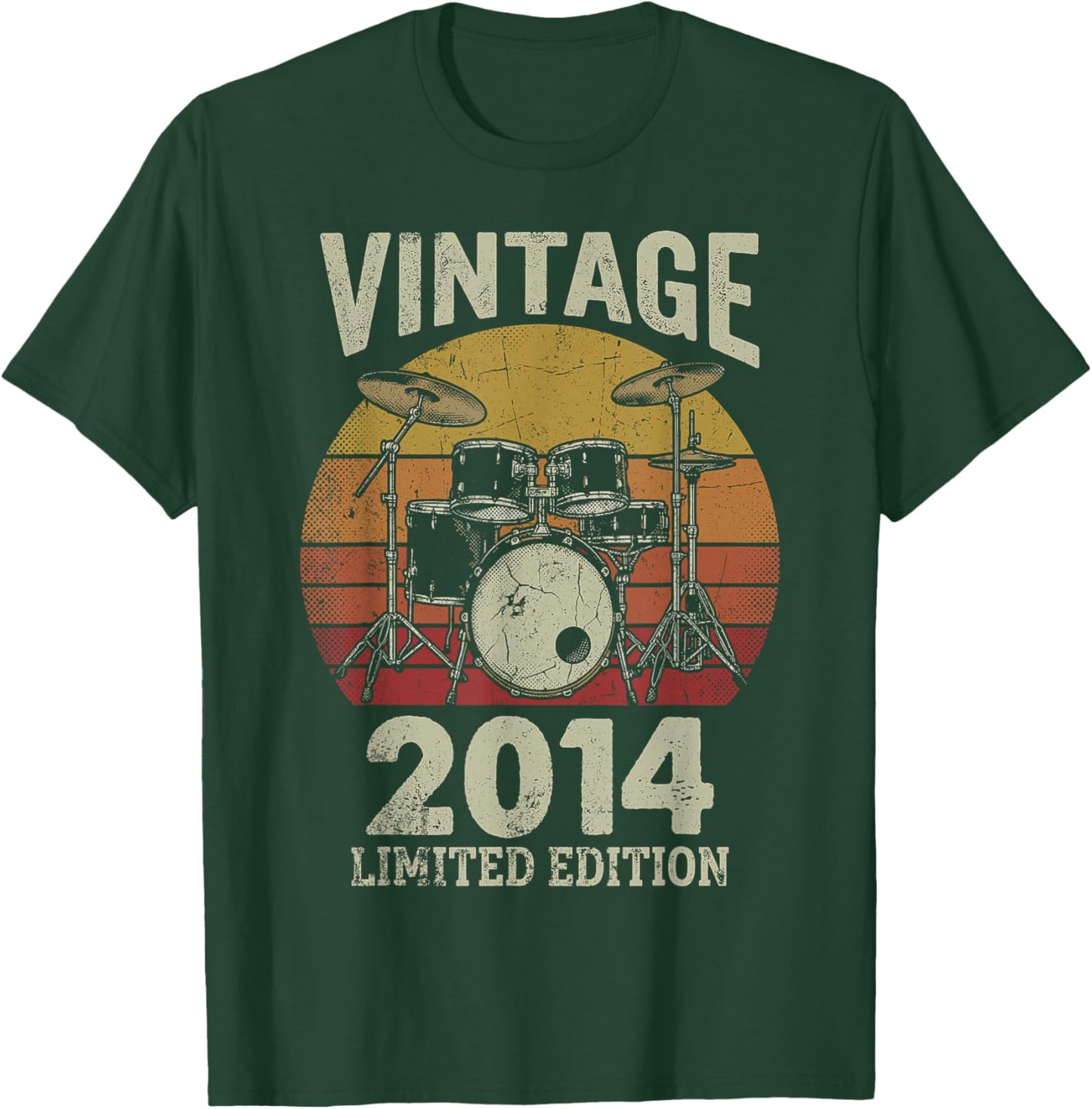 Vintage 2014 Drummer 12th Birthday Gift Retro Sunset Drums T-Shirt - T-Shirt | Forest