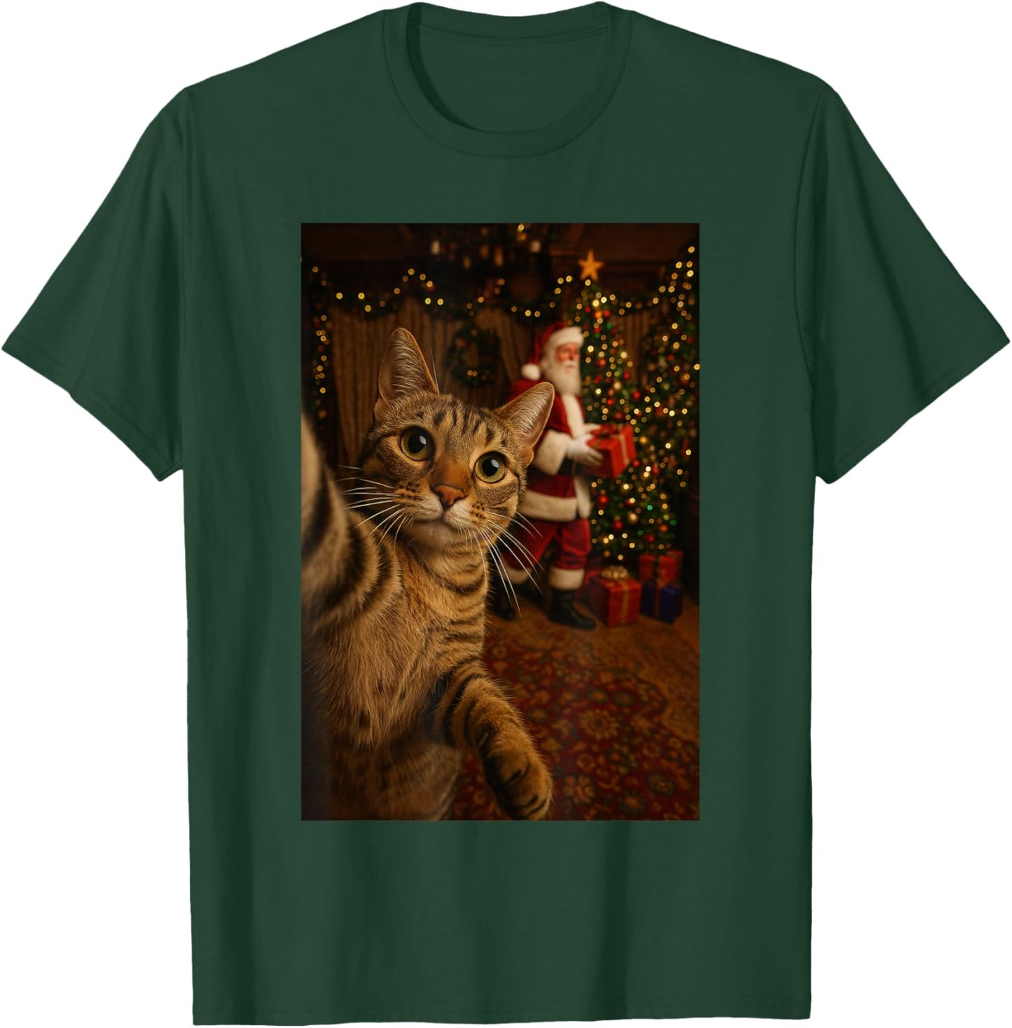 Santa Cat Christmas Tree Shirt, Funny Christmas Cat Selfie T-Shirt - T-Shirt | Forest