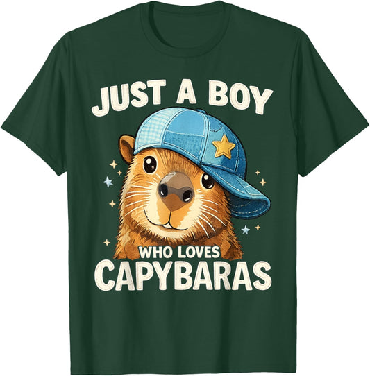 Just A Boy Who Loves Capybaras Funny Capybara Boys T-Shirt - T-Shirt | Forest