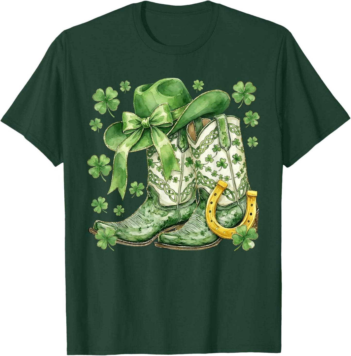 Lucky Irish Girl Howdy Western Cowgirl Boots St Patricks Day T-Shirt - T-Shirt | Forest