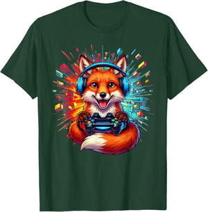 Fox Gamer Graphic Colorful Video Game Lover Boys Kids T-Shirt - T-Shirt | Forest